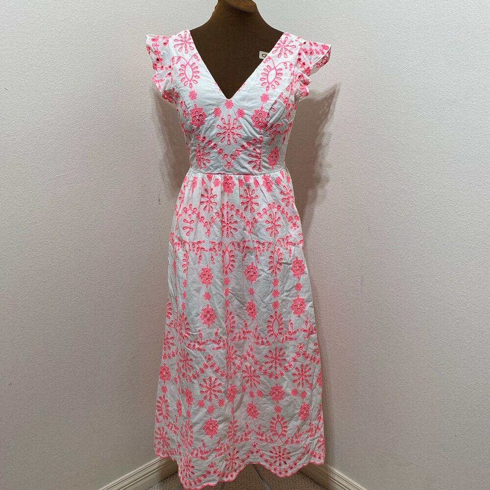 Lilly Pulitzer Lillyanne Midi Dress Coral Neon Eyelet Size 0